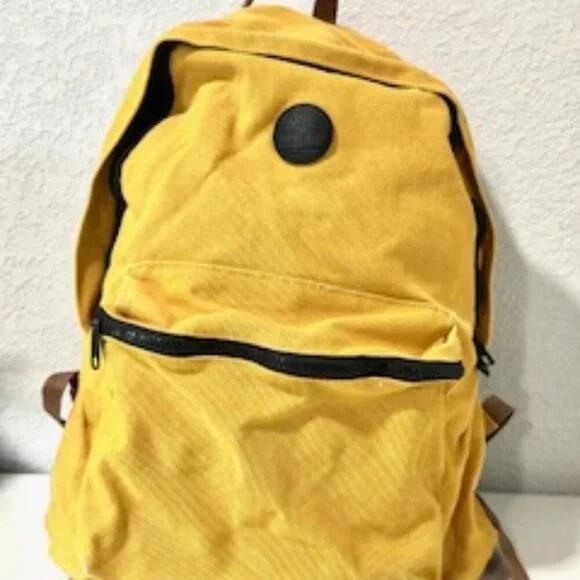 Timberland Backpack Double Strap Logo Front Pocket Mustard Yellow Black Accents - Picture 14 of 16